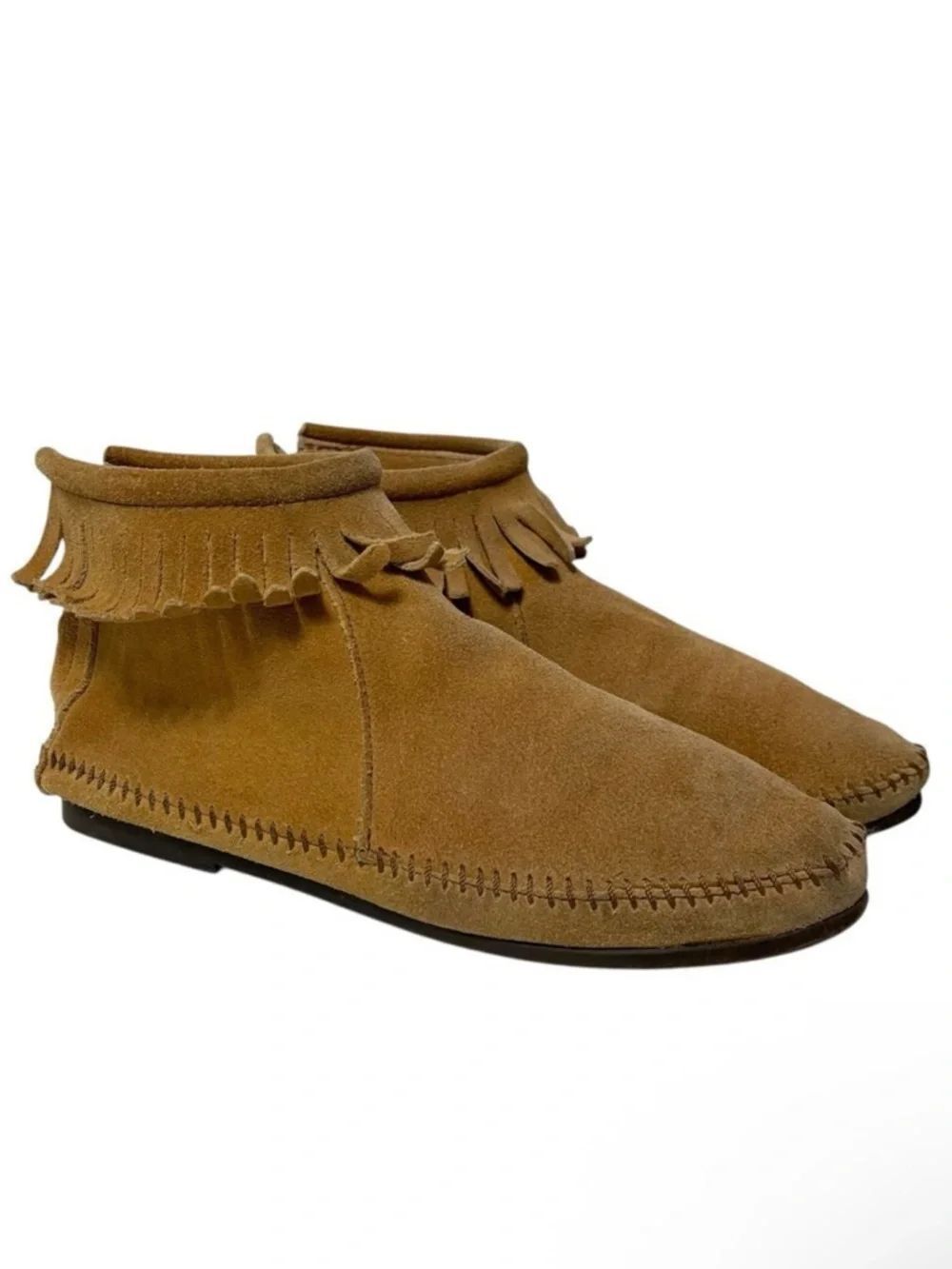 MINNETONKA Suede Leather Fringe Moccasin Booties 8.5